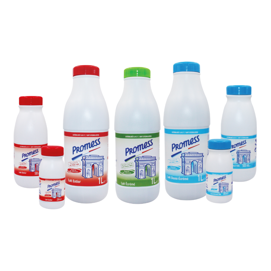 UHT Sterilized Plain milk 1L/500ml/250ml Bottles PROMESS LACTINOV